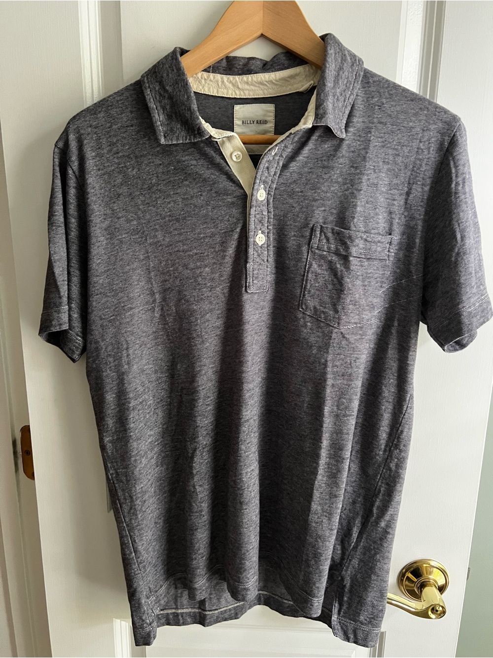 Billy Reid Pensacola Micro Stripe Polo Shirt Navy Mens Size Medium